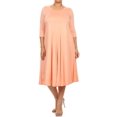 thumbnail image 1 of Women's Plus Size Casual 3/4 Sleeves Basic A-Line Pleated Solid Midi Dress, 1 of 5