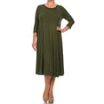 thumbnail image 1 of Women's Plus Size Casual 3/4 Sleeves Basic A-Line Pleated Solid Midi Dress, 1 of 5