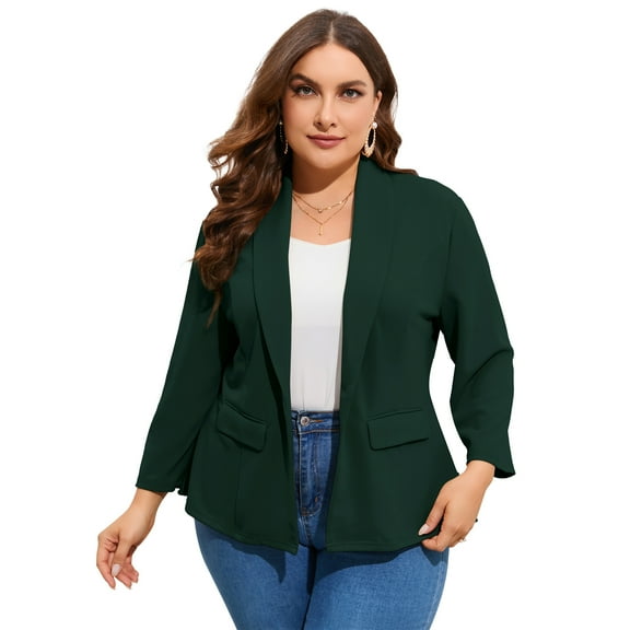 Women's Plus Size Casual Blazers Open Front Work Office Jackets Blazer with Pockets