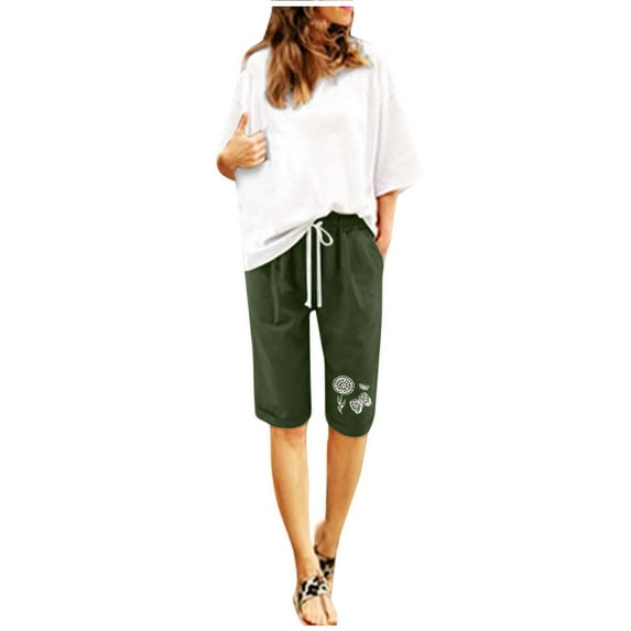Women's Plus Size Casual Capri Pants With Elastic Waistband Comfort Fit Quarter Length Trousers