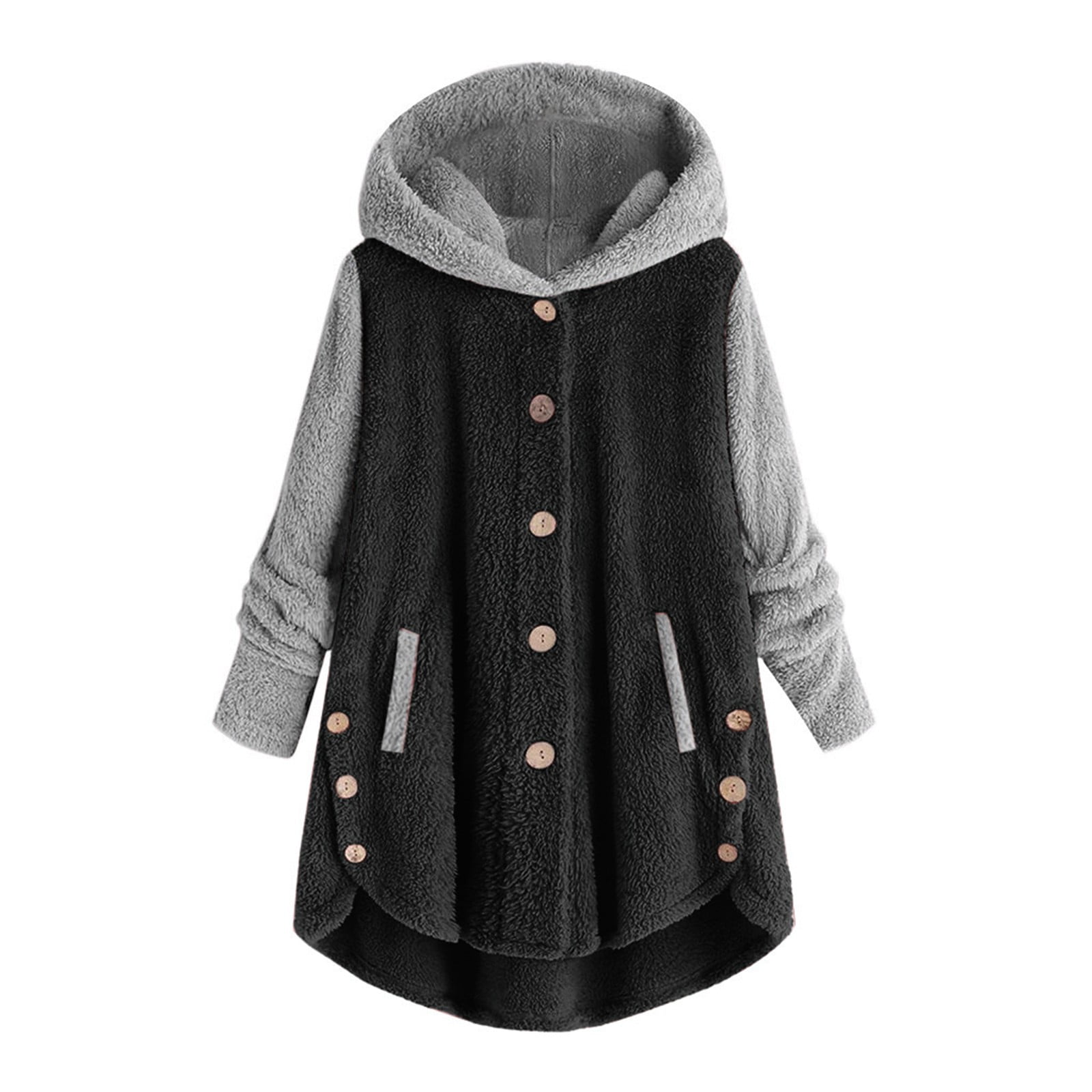 Women's Plus Size Casual Color Block Plush Sweatshirt Hoodie Loose Blouse Warm Coat Pull Overs