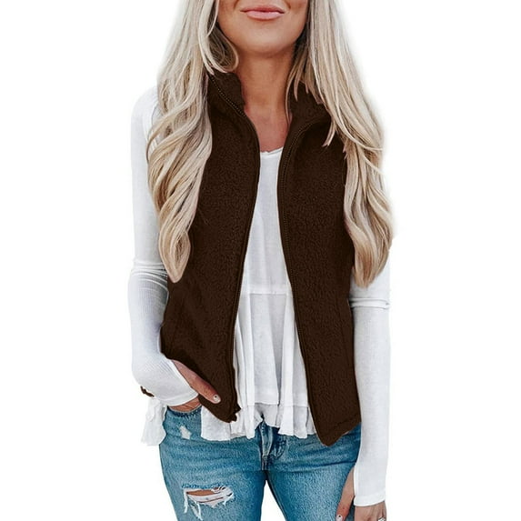 Women's Plus Size Casual Color Block Plush Sweatshirt Zipper Loose Blouse Warm Coat Vest Tanks Leather Zip up Top Anorak Jacket Women