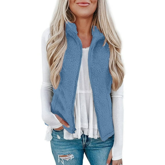 Women's Plus Size Casual Color Block Plush Sweatshirt Zipper Loose Blouse Warm Coat Vest Tanks Leather Zip up Top Anorak Jacket Women