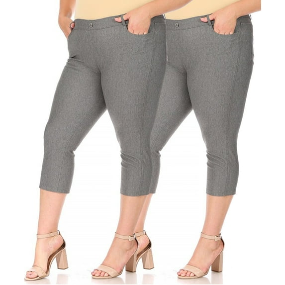 Women's Plus Size Casual Comfy Slim Pocket Jeggings Jeans Capri Leggings Pants (Pack of 2)