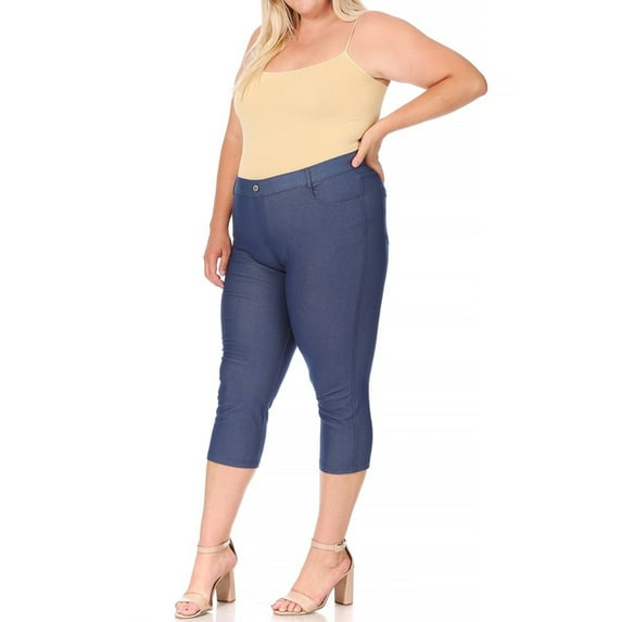 Women's Plus Size Casual Comfy Slim Pocket Jeggings Jeans Capri Pants