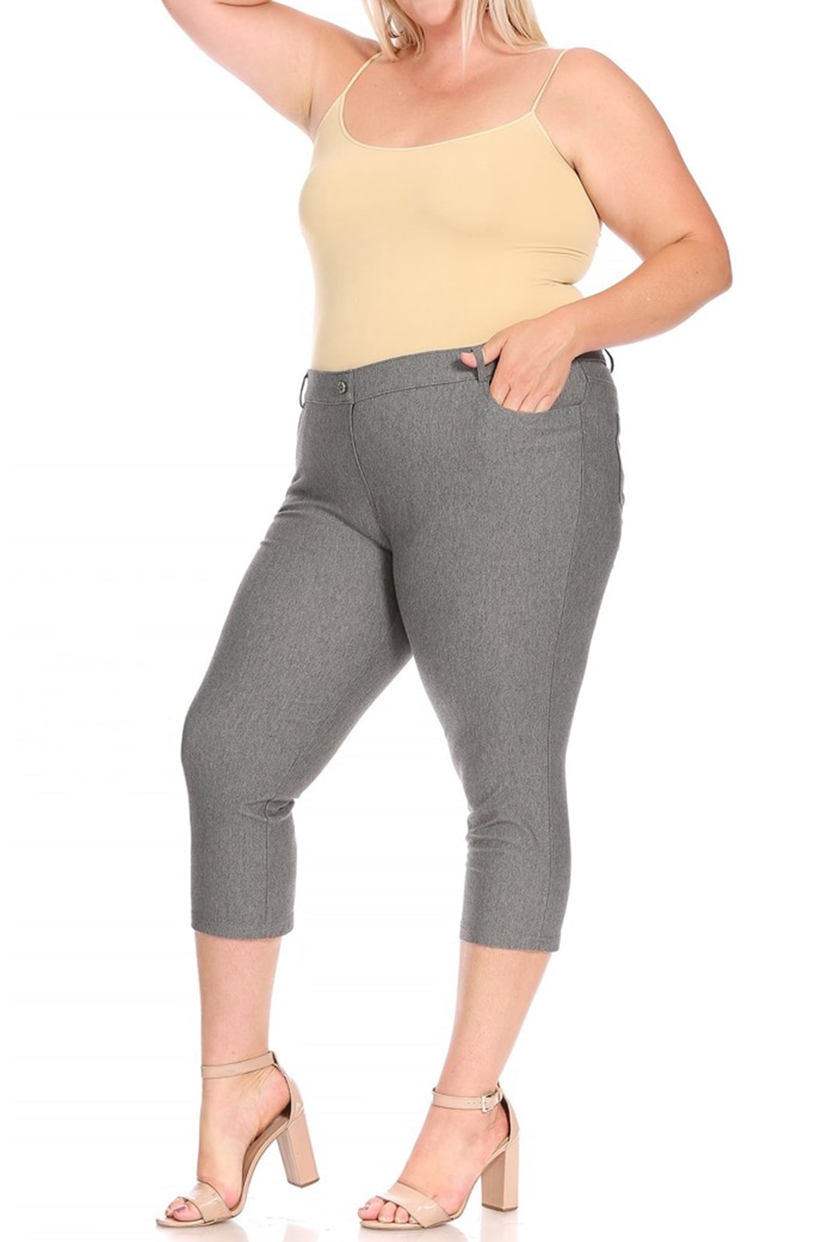 ShyCloset Women's Pocket Jeggings - Denim-Look Leggings, Slim Fit, Stretchy, One Size (0-12), Charcoal