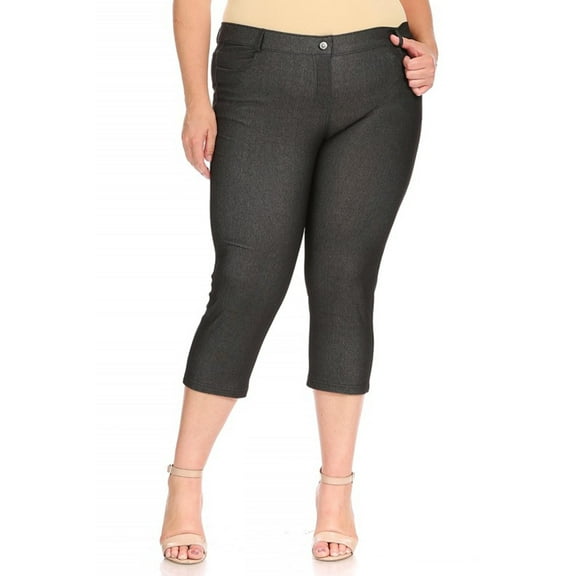 Moa Collection Women's Plus Size Slim Fit Pocket Jeggings Capri Pants for Everyday Wear