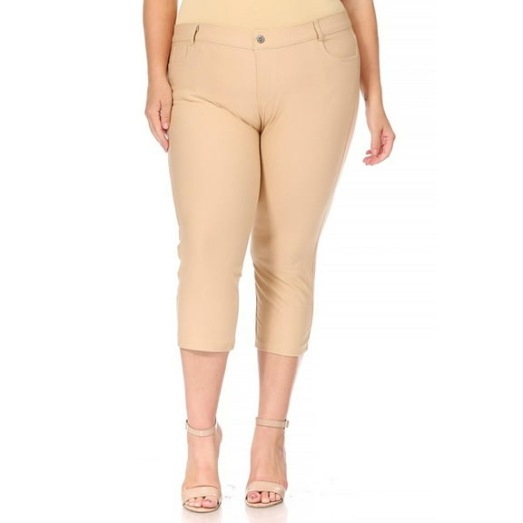 Moa Collection Women's Plus Size Slim Fit Pocket Jeggings Capri Pants for Everyday Wear