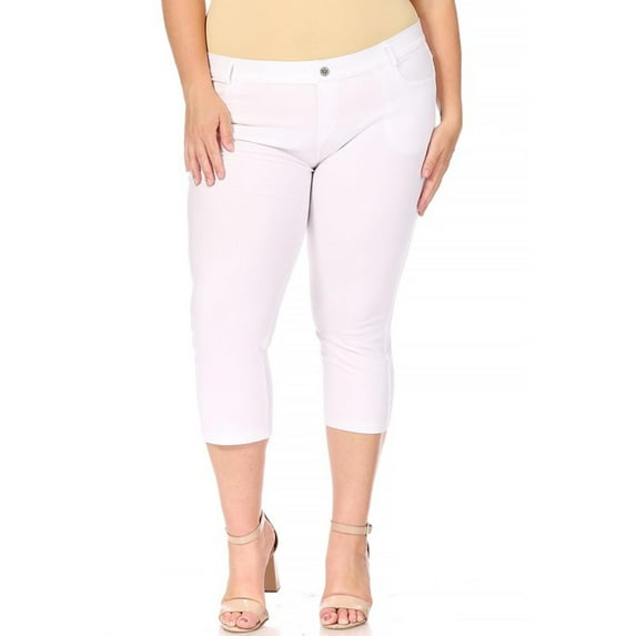 Moa Collection Women's Plus Size Slim Fit Pocket Jeggings Capri Pants for Everyday Wear