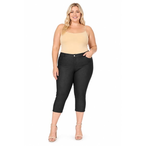 Women's Plus Size Casual Comfy Slim Pocket Jeggings Jeans Capri Pants