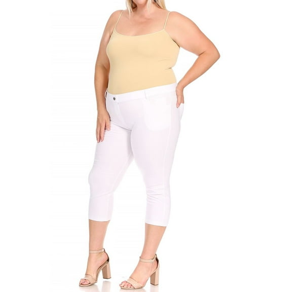 Women's Plus Size Casual Comfy Slim Pocket Jeggings Jeans Capri Pants