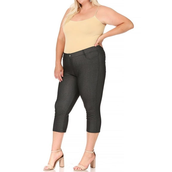 Women's Plus Size Casual Comfy Slim Pocket Jeggings Jeans Capri Pants