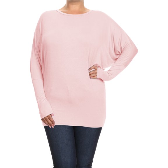 MOA COLLECTION Women's Plus Size Dolman Sleeve T-Shirt – Casual Solid Color Top