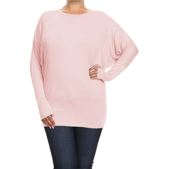 MOA COLLECTION Women's Plus Size Dolman Sleeve T-Shirt – Casual Solid Color Top