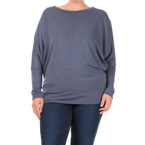 MOA COLLECTION Women's Plus Size Dolman Sleeve T-Shirt – Casual Solid Color Top