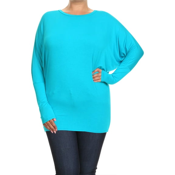 MOA COLLECTION Women's Plus Size Dolman Sleeve T-Shirt – Casual Solid Color Top