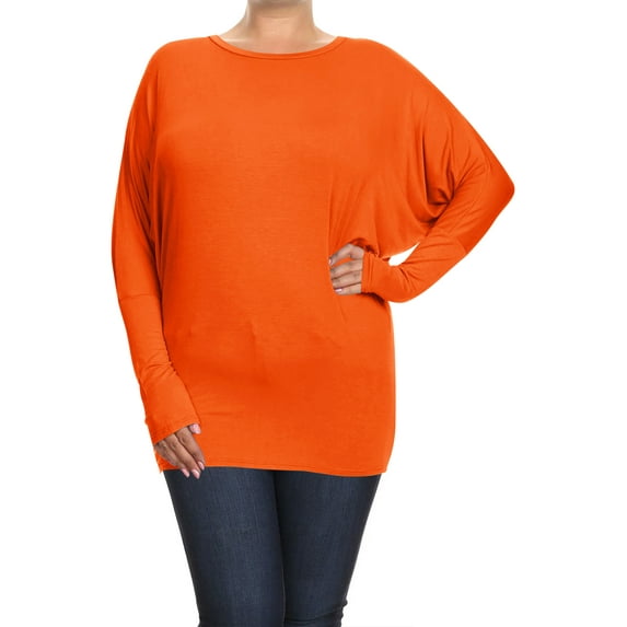 MOA COLLECTION Women's Plus Size Dolman Sleeve T-Shirt – Casual Solid Color Top