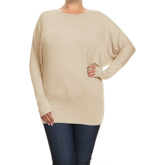 MOA COLLECTION Women's Plus Size Dolman Sleeve T-Shirt – Casual Solid Color Top