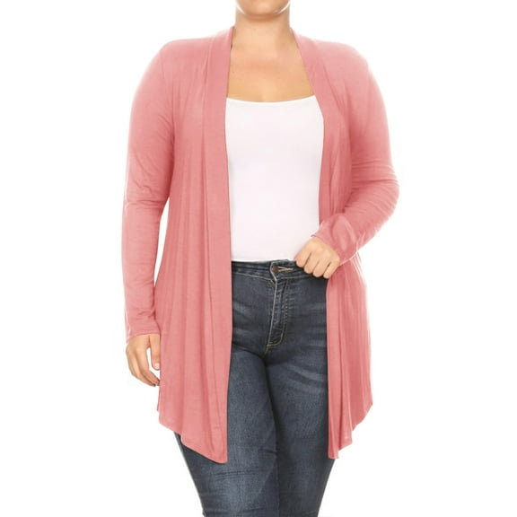 Women's Plus Size Casual Draped Open Front Long Sleeves Solid Cardigan