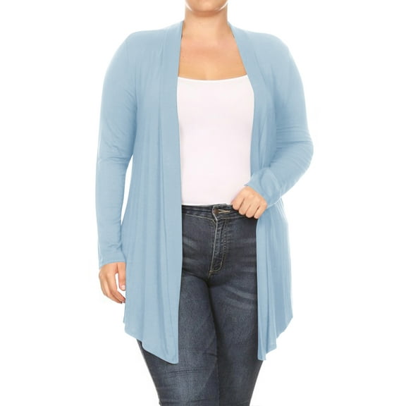 Women's Plus Size Casual Draped Open Front Long Sleeves Solid Cardigan