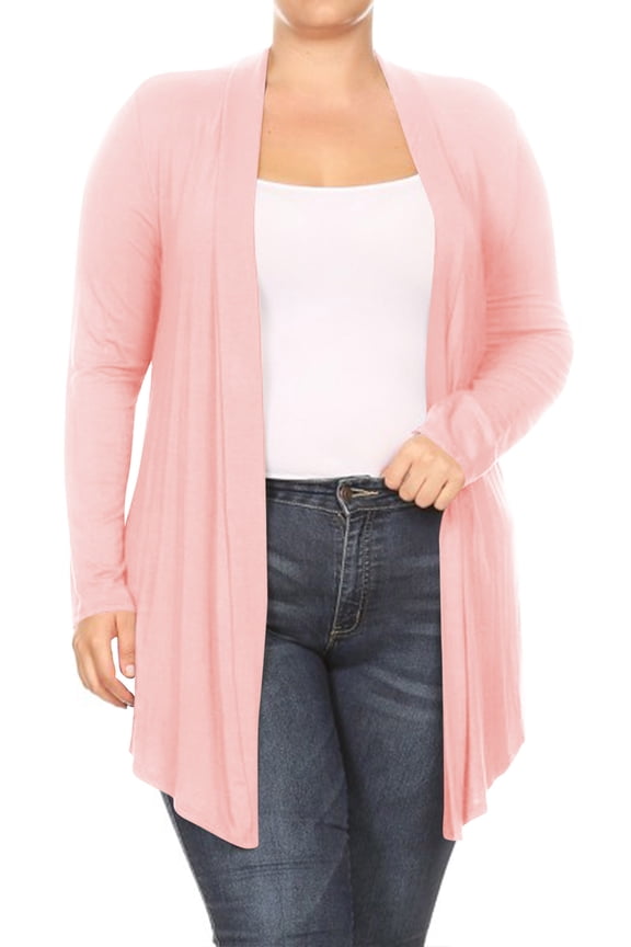 Women's Plus Size Casual Draped Open Front Long Sleeves Solid Cardigan