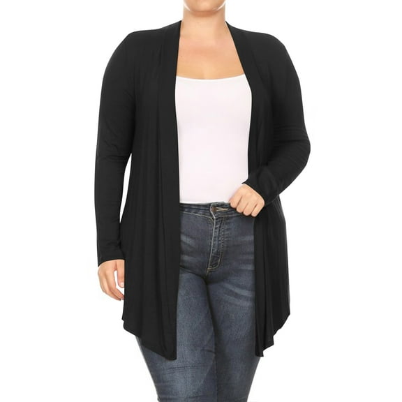 Women's Plus Size Casual Draped Open Front Long Sleeves Solid Cardigan