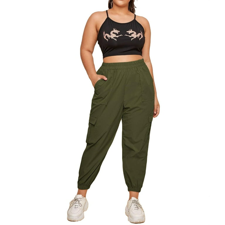 Women's Plus Size Casual Drawstring Waist Jogger Workout Cargo Pants With  Pocket Outdoor Trousers 3XL(18) 