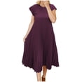 thumbnail image 1 of ZQUUVOU Women's Plus-Size Casual Dress Short-Sleeved Mid-Length Pleated High-Waisted Solid Color Dress Burgundy, 1 of 6