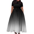 thumbnail image 1 of Women's Plus Size Casual Fashion Gradient Print Round Neck Short Sleeve Pocket Tie-Waist Swing Dress - Black XXL, 1 of 5