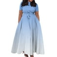 thumbnail image 1 of Women's Plus Size Casual Fashion Gradient Print Round Neck Short Sleeve Pocket Tie-Waist Swing Dress - Light Blue XXL, 1 of 5