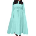 thumbnail image 1 of Women's Plus Size Casual Fashion Solid Color Round Neck Long Sleeve Pocket Tie-Waist Swing Dress - Light Blue XXL, 1 of 6
