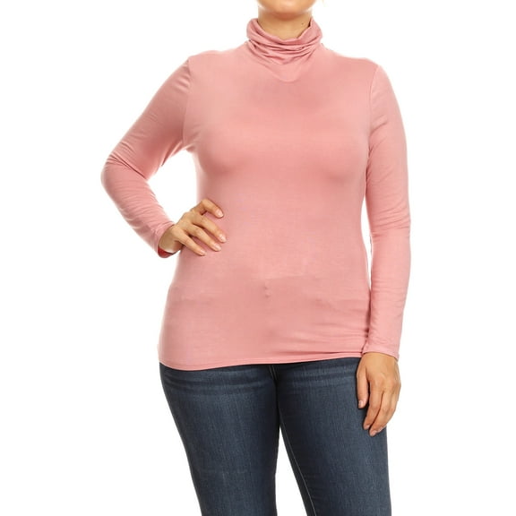 Women's Plus Size Casual Fitted Long Sleeve Solid Turtleneck Sweater Top