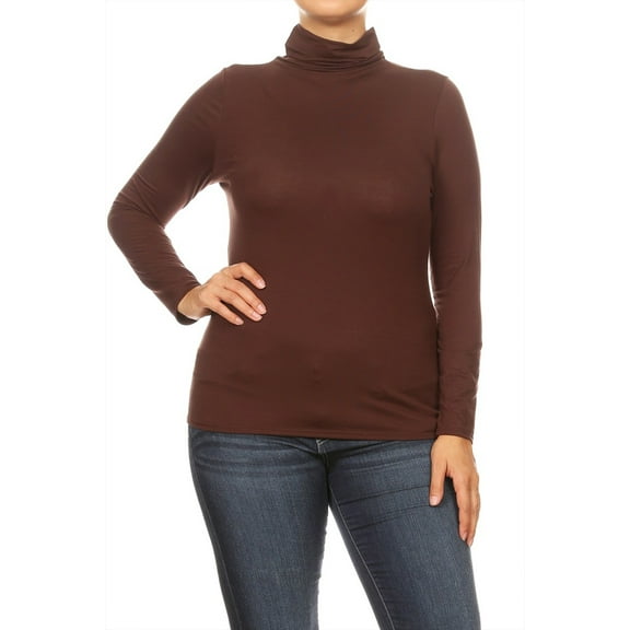 Women's Plus Size Casual Fitted Long Sleeve Solid Turtleneck Sweater Top