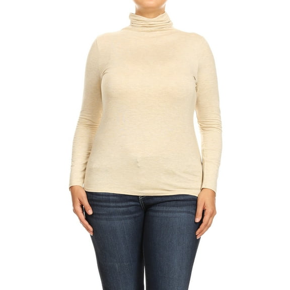 Women's Plus Size Casual Fitted Long Sleeve Solid Turtleneck Sweater Top