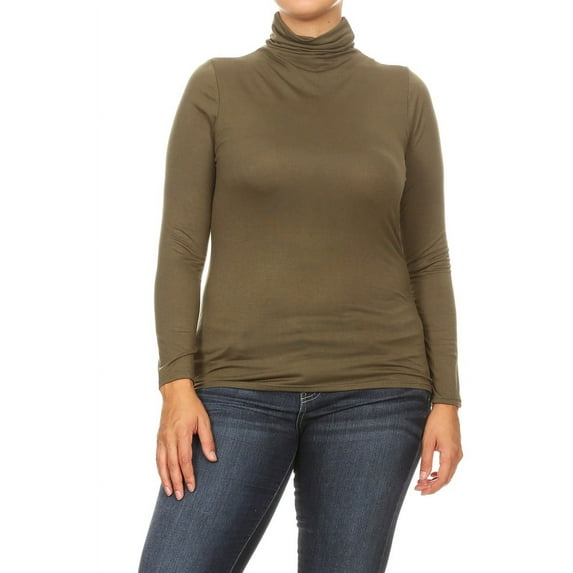 Women's Plus Size Casual Fitted Long Sleeve Solid Turtleneck Sweater Top