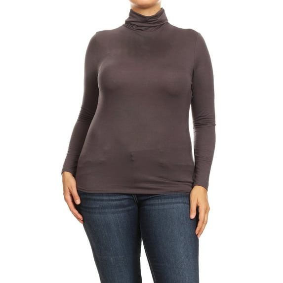 Women's Plus Size Casual Fitted Long Sleeve Solid Turtleneck Sweater Top