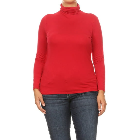 Women's Plus Size Casual Fitted Long Sleeve Solid Turtleneck Sweater Top
