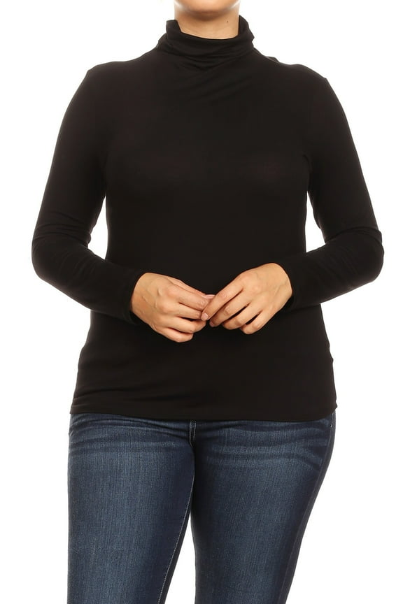 Women's Plus Size Casual Fitted Long Sleeve Solid Turtleneck Sweater Top