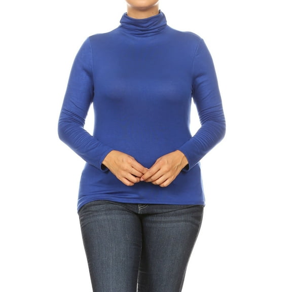 Women's Plus Size Casual Fitted Long Sleeve Solid Turtleneck Sweater Top