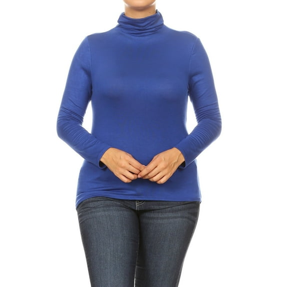 Women's Plus Size Casual Fitted Long Sleeve Solid Turtleneck Sweater Top