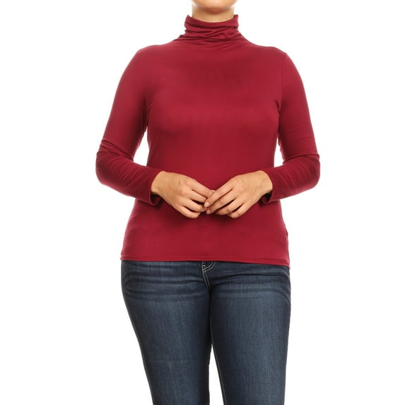 Women's Plus Size Casual Fitted Long Sleeve Solid Turtleneck Sweater Top