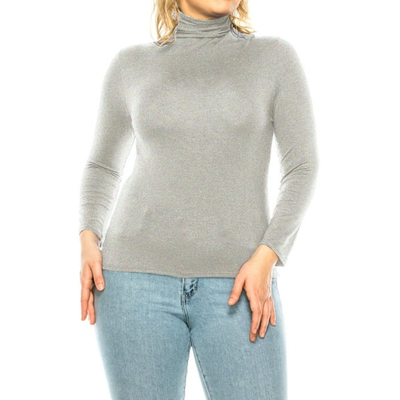 Women's Plus Size Casual Fitted Long Sleeve Solid Turtleneck Sweater Tops