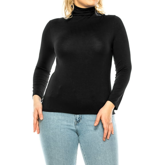 Women's Plus Size Casual Fitted Long Sleeve Solid Turtleneck Sweater Tops