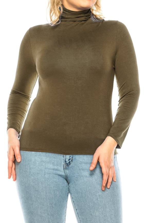 Women's Plus Size Casual Fitted Long Sleeve Solid Turtleneck Sweater Tops