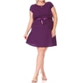 thumbnail image 1 of Women's Plus Size Casual Flared A Line Swing Dresses Short Sleeve With Belt Trim, 1 of 4