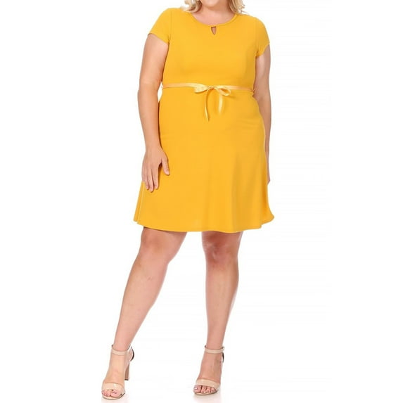 Women's Plus Size Casual Flared A Line Swing Dresses Short Sleeve With Belt Trim