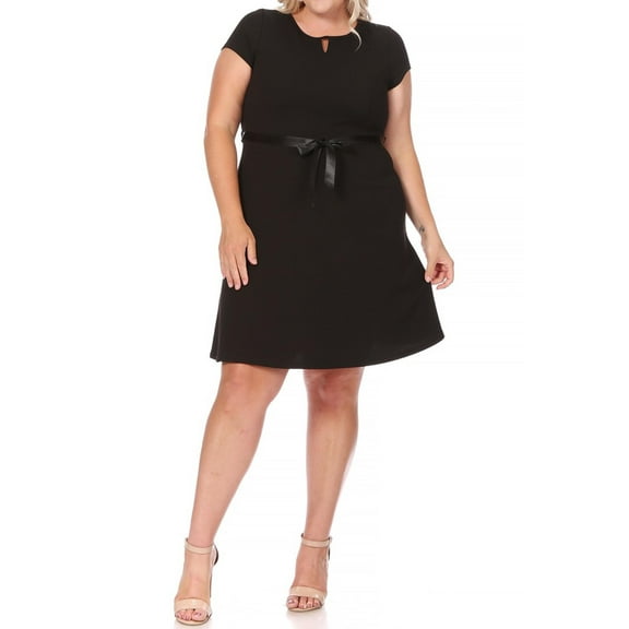 Women's Plus Size Casual Flared A Line Swing Dresses Short Sleeve With Belt Trim