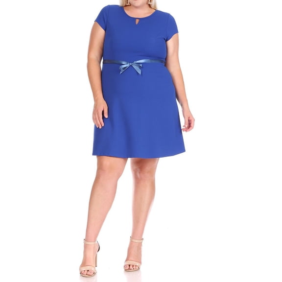 Women's Plus Size Casual Flared A Line Swing Dresses Short Sleeve With Belt Trim