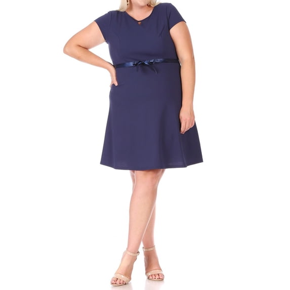 Women's Plus Size Casual Flared A Line Swing Dresses Short Sleeve With Belt Trim