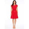 thumbnail image 1 of Women's Casual Solid Flared A Line Swing Dresses Short Sleeve With Belt Trim, 1 of 6